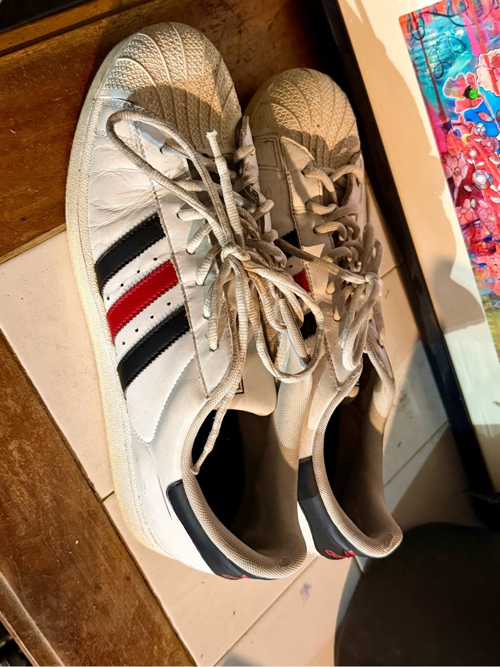 adidas Originals White Sneakers with Black and Red Stripes - Men